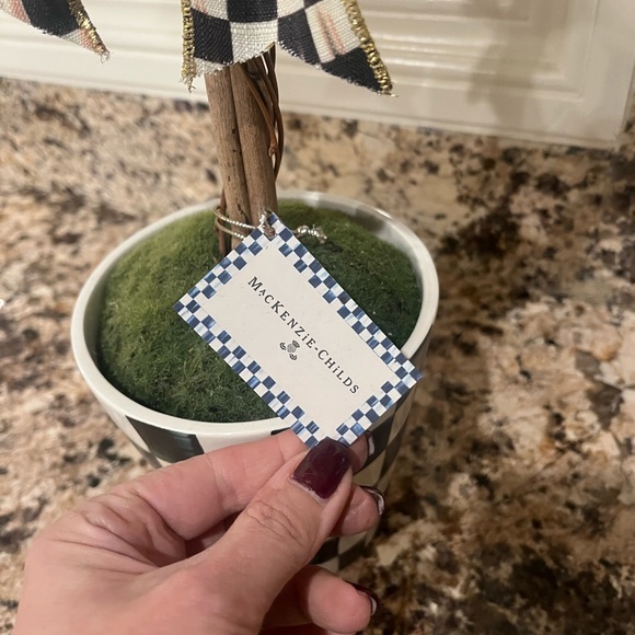 MacKenzie-Childs Faux  florabunda Floral Topiary with Checkered bow, 21 inch - Picture 3 of 4